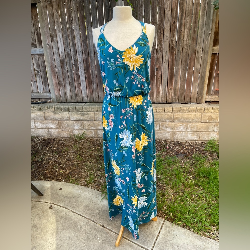 Nine Britton Teal Floral Maxi Dress Resort Medium vacay wedding guest festival